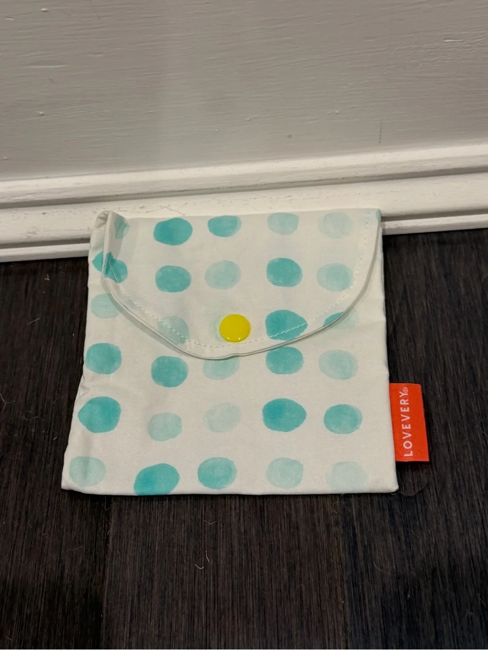 NWOT Lovevery Kids Polka Dot Small Pouch in Aqua & White Toy Pouch